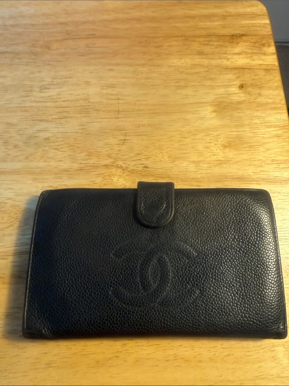 Project CHANEL Black Leather Snap Wallet with Logo Plate KISS Lock
